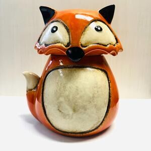 Vintage Orange Fox Cookie Jar Lidded Canister Ceramic